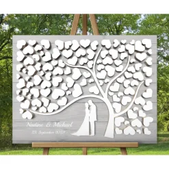 Gästebuch Hochzeit & Hochzeitsbaum auf Leinwand – Individuelles Hochzeitsgästebuch in Braun, Grau & Beige