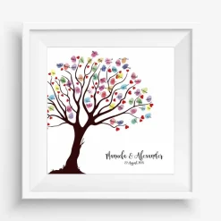 Gästebuch Hochzeit Fingerabdruck Leinwand Personalisiert Baum Herzen Brautpaar Geschenk Hochzeitsdekoration Namen 50x50 cm Keilrahmen