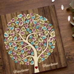 Gästebuch Hochzeit Fingerabdruck Leinwand Personalisiert Wooden Tree Geschenk Hochzeitsdekoration Namen 50x50 cm Keilrahmen Wedding Tree