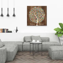 Gästebuch Hochzeit Fingerabdruck Leinwand Personalisiert Wooden Tree Geschenk Hochzeitsdekoration Namen 50x50 cm Keilrahmen Wedding Tree