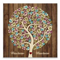 Gästebuch Hochzeit Fingerabdruck Leinwand Personalisiert Wooden Tree Geschenk Hochzeitsdekoration Namen 50x50 cm Keilrahmen Wedding Tree