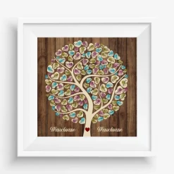 Gästebuch Hochzeit Fingerabdruck Leinwand Personalisiert Wooden Tree Geschenk Hochzeitsdekoration Namen 50x50 cm Keilrahmen Wedding Tree
