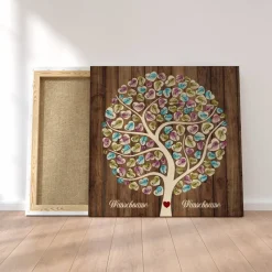 Gästebuch Hochzeit Fingerabdruck Leinwand Personalisiert Wooden Tree Geschenk Hochzeitsdekoration Namen 50x50 cm Keilrahmen Wedding Tree