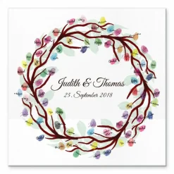 Gästebuch Hochzeit Fingerabdruck Leinwand Personalisiert Ring Brautpaar Geschenk Hochzeitsdekoration Namen 50x50 cm Hochzeitsgeschenk