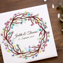 Gästebuch Hochzeit Fingerabdruck Leinwand Personalisiert Ring Brautpaar Geschenk Hochzeitsdekoration Namen 50x50 cm Hochzeitsgeschenk