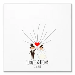 Gästebuch Hochzeit Fingerabdruck Leinwand Personalisiert Herz Luftballons Brautpaar Geschenk Hochzeitsdekoration Namen 50x50 cm Keilrahmen