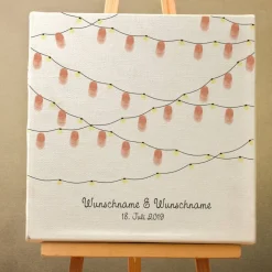 Gästebuch Hochzeit Fingerabdruck Leinwand Personalisiert Girlande Brautpaar Geschenk Hochzeitsdekoration Namen 50x50 cm Keilrahmen