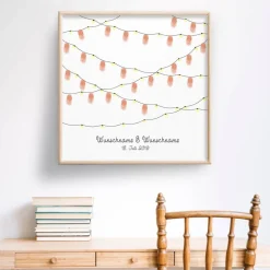 Gästebuch Hochzeit Fingerabdruck Leinwand Personalisiert Girlande Brautpaar Geschenk Hochzeitsdekoration Namen 50x50 cm Keilrahmen