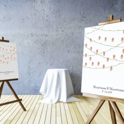 Gästebuch Hochzeit Fingerabdruck Leinwand Personalisiert Girlande Brautpaar Geschenk Hochzeitsdekoration Namen 50x50 cm Keilrahmen