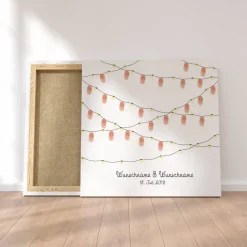 Gästebuch Hochzeit Fingerabdruck Leinwand Personalisiert Girlande Brautpaar Geschenk Hochzeitsdekoration Namen 50x50 cm Keilrahmen