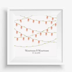 Gästebuch Hochzeit Fingerabdruck Leinwand Personalisiert Girlande Brautpaar Geschenk Hochzeitsdekoration Namen 50x50 cm Keilrahmen