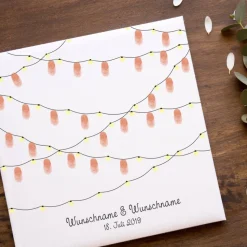 Gästebuch Hochzeit Fingerabdruck Leinwand Personalisiert Girlande Brautpaar Geschenk Hochzeitsdekoration Namen 50x50 cm Keilrahmen