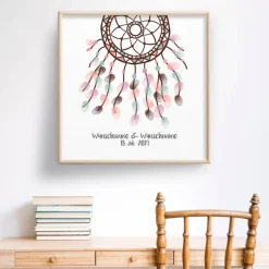 Gästebuch Hochzeit Fingerabdruck Leinwand Personalisiert Traumfänger Brautpaar Geschenk Hochzeitsdekoration Namen 50x50 cm Keilrahmen