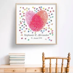 Gästebuch Hochzeit Fingerabdruck Leinwand Personalisiert Herz Brautpaar Geschenk Hochzeitsdekoration Namen 50x50 cm Keilrahmen Wedding Tree
