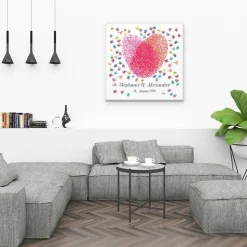 Gästebuch Hochzeit Fingerabdruck Leinwand Personalisiert Herz Brautpaar Geschenk Hochzeitsdekoration Namen 50x50 cm Keilrahmen Wedding Tree