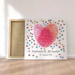 Gästebuch Hochzeit Fingerabdruck Leinwand Personalisiert Herz Brautpaar Geschenk Hochzeitsdekoration Namen 50x50 cm Keilrahmen Wedding Tree