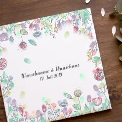 Gästebuch Hochzeit Fingerabdruck Leinwand Personalisiert Blumenring Brautpaar Geschenk Hochzeitsdekoration Namen 50x50 cm Wedding Tree