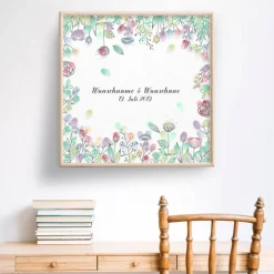 Gästebuch Hochzeit Fingerabdruck Leinwand Personalisiert Blumenring Brautpaar Geschenk Hochzeitsdekoration Namen 50x50 cm Wedding Tree
