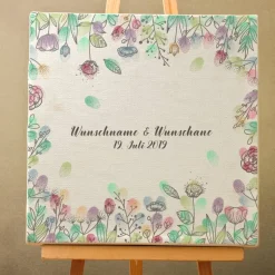 Gästebuch Hochzeit Fingerabdruck Leinwand Personalisiert Blumenring Brautpaar Geschenk Hochzeitsdekoration Namen 50x50 cm Wedding Tree