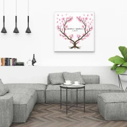 Gästebuch Hochzeit Fingerabdruck Leinwand Personalisiert Herz Baum Geschenk Hochzeitsdekoration Namen 50x50 cm Keilrahmen Wedding Tree