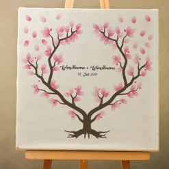 Gästebuch Hochzeit Fingerabdruck Leinwand Personalisiert Herz Baum Geschenk Hochzeitsdekoration Namen 50x50 cm Keilrahmen Wedding Tree