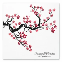 Gästebuch Hochzeit Fingerabdruck Leinwand Personalisiert Chinese Cherry Brautpaar Geschenk Hochzeitsdekoration Namen 50x50 cm Keilrahmen