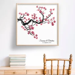 Gästebuch Hochzeit Fingerabdruck Leinwand Personalisiert Chinese Cherry Brautpaar Geschenk Hochzeitsdekoration Namen 50x50 cm Keilrahmen