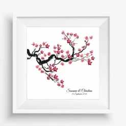 Gästebuch Hochzeit Fingerabdruck Leinwand Personalisiert Chinese Cherry Brautpaar Geschenk Hochzeitsdekoration Namen 50x50 cm Keilrahmen