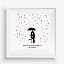 Gästebuch Hochzeit Fingerabdruck Leinwand Personalisiert Regentropfen Kuss Brautpaar Geschenk Hochzeitsdekoration Namen 50x50 cm Keilrahmen