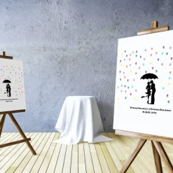 Gästebuch Hochzeit Fingerabdruck Leinwand Personalisiert Regentropfen Kuss Brautpaar Geschenk Hochzeitsdekoration Namen 50x50 cm Keilrahmen