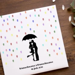 Gästebuch Hochzeit Fingerabdruck Leinwand Personalisiert Regentropfen Kuss Brautpaar Geschenk Hochzeitsdekoration Namen 50x50 cm Keilrahmen