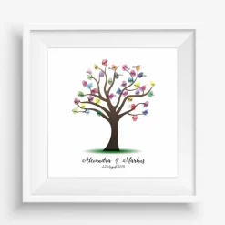 Gästebuch Hochzeit Fingerabdruck Leinwand personalisiert – Wedding Tree 50x50 cm Brautpaar Geschenk mit Namen & Datum
