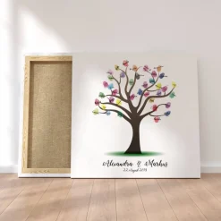 Gästebuch Hochzeit Fingerabdruck Leinwand personalisiert – Wedding Tree 50x50 cm Brautpaar Geschenk mit Namen & Datum