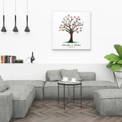 Gästebuch Hochzeit Fingerabdruck Leinwand personalisiert – Wedding Tree 50x50 cm Brautpaar Geschenk mit Namen & Datum
