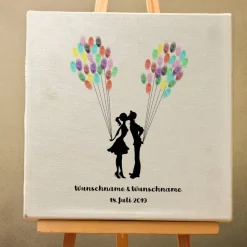 Gästebuch Hochzeit Fingerabdruck Leinwand Personalisiert Kuss Wedding Tree Brautpaar Geschenk Hochzeitsdekoration Namen 50x50 cm Keilrahmen