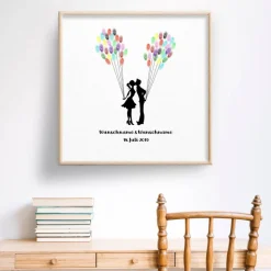 Gästebuch Hochzeit Fingerabdruck Leinwand Personalisiert Kuss Wedding Tree Brautpaar Geschenk Hochzeitsdekoration Namen 50x50 cm Keilrahmen