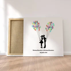 Gästebuch Hochzeit Fingerabdruck Leinwand Personalisiert Kuss Wedding Tree Brautpaar Geschenk Hochzeitsdekoration Namen 50x50 cm Keilrahmen