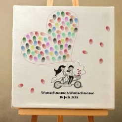 Gästebuch Hochzeit Fingerabdruck Fahrrad Bike Leinwand Personalisiert Brautpaar Geschenk Hochzeitsdekoration Namen 50x50 cm Keilrahmen