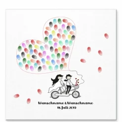 Gästebuch Hochzeit Fingerabdruck Fahrrad Bike Leinwand Personalisiert Brautpaar Geschenk Hochzeitsdekoration Namen 50x50 cm Keilrahmen
