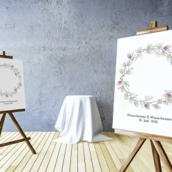 Gästebuch Hochzeit Fingerabdruck Leinwand Personalisiert Blumenkranz Brautpaar Geschenk Hochzeitsdekoration Namen 50x50 cm Keilrahmen