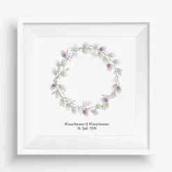 Gästebuch Hochzeit Fingerabdruck Leinwand Personalisiert Blumenkranz Brautpaar Geschenk Hochzeitsdekoration Namen 50x50 cm Keilrahmen