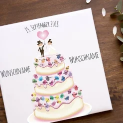 Gästebuch Hochzeit Fingerabdruck Leinwand Personalisiert Hochzeitstorte Brautpaar Geschenk Hochzeitsdekoration Namen 50x50 cm Keilrahmen