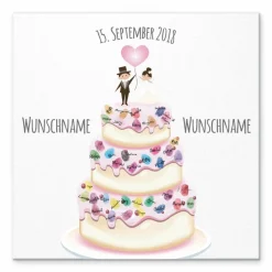 Gästebuch Hochzeit Fingerabdruck Leinwand Personalisiert Hochzeitstorte Brautpaar Geschenk Hochzeitsdekoration Namen 50x50 cm Keilrahmen