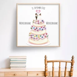 Gästebuch Hochzeit Fingerabdruck Leinwand Personalisiert Hochzeitstorte Brautpaar Geschenk Hochzeitsdekoration Namen 50x50 cm Keilrahmen