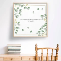Gästebuch Hochzeit Fingerabdruck Leinwand Personalisiert Blumen Brautpaar Geschenk Hochzeitsdekoration Namen 50x50 cm Wedding Tree