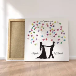 Gästebuch Hochzeit Fingerabdruck Leinwand Personalisiert Brautpaar Feuerwerk Brautpaar Geschenk Hochzeitsdekoration Namen 50x50 cm