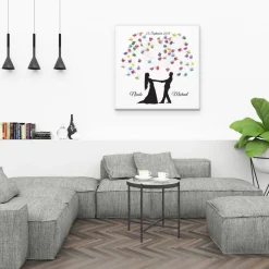 Gästebuch Hochzeit Fingerabdruck Leinwand Personalisiert Brautpaar Feuerwerk Brautpaar Geschenk Hochzeitsdekoration Namen 50x50 cm