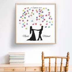 Gästebuch Hochzeit Fingerabdruck Leinwand Personalisiert Brautpaar Feuerwerk Brautpaar Geschenk Hochzeitsdekoration Namen 50x50 cm