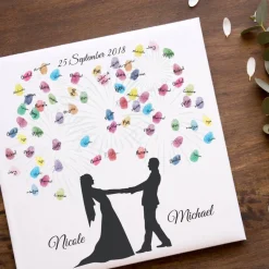 Gästebuch Hochzeit Fingerabdruck Leinwand Personalisiert Brautpaar Feuerwerk Brautpaar Geschenk Hochzeitsdekoration Namen 50x50 cm