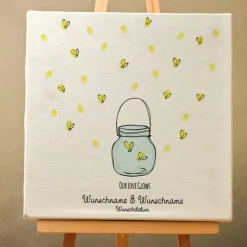 Gästebuch Hochzeit Fingerabdruck Leinwand Personalisiert Glühwürmchen Brautpaar Wedding Tree Namen 50x50 cm Hochzeitsgeschenk